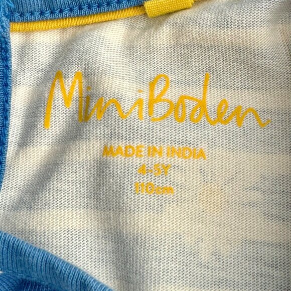 MINI BODEN Striped Daisy Dress Girls 4-5 4T 5T Blue Mustard Yellow Button Skirt - Picture 9 of 10